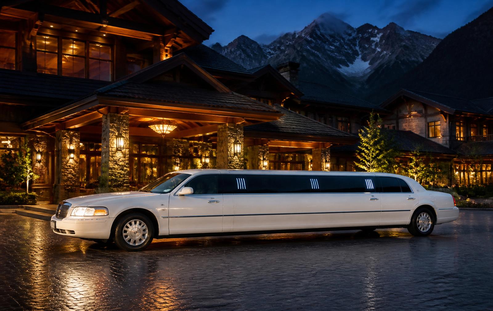 White stretched Lincoln Town Car